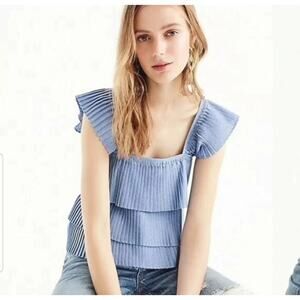 J.Crew Pleated Tank Top Tiered Ruffle Boxy Square Neck French Blue XL